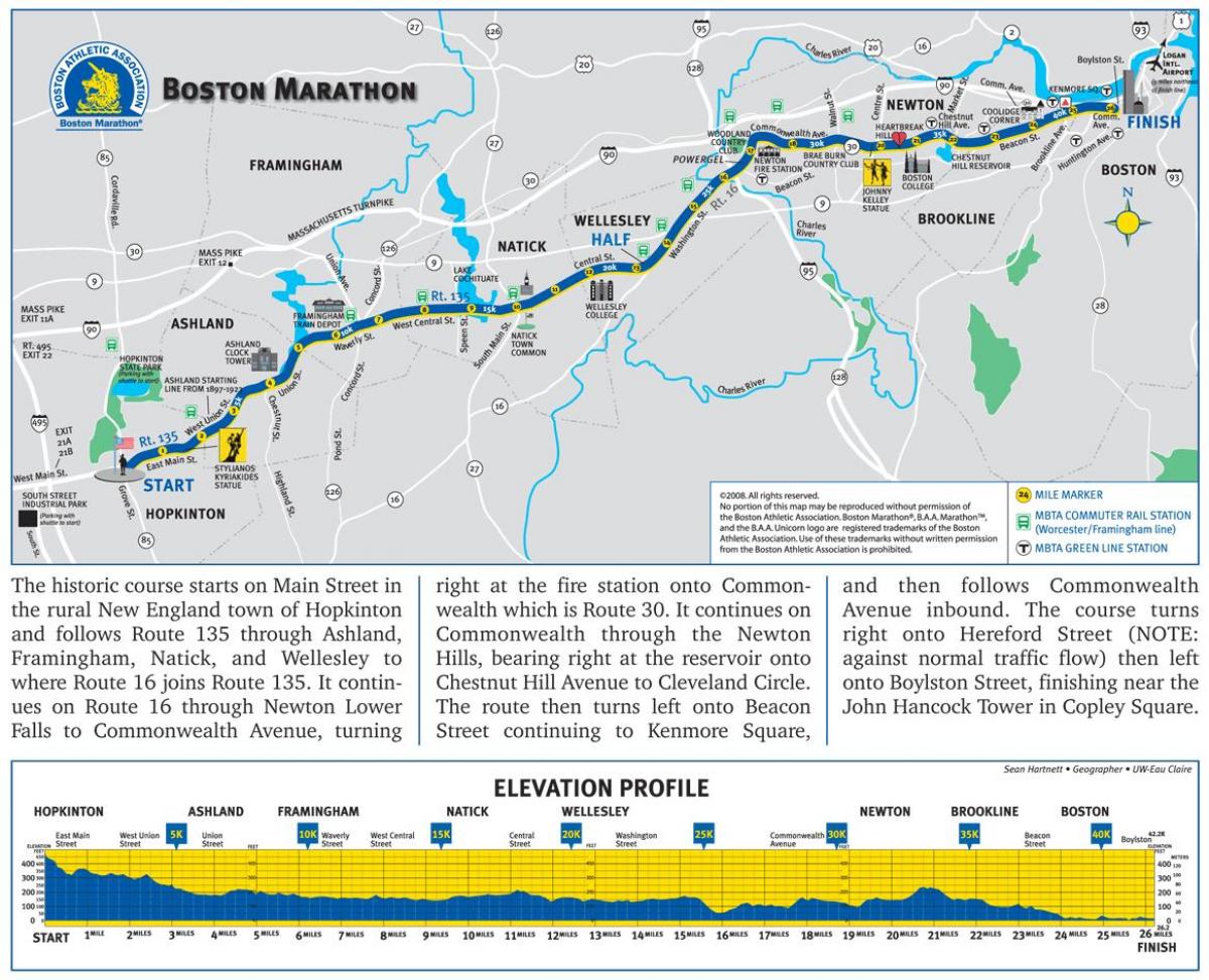 Bostonski maraton nadmorske višine zemljevid