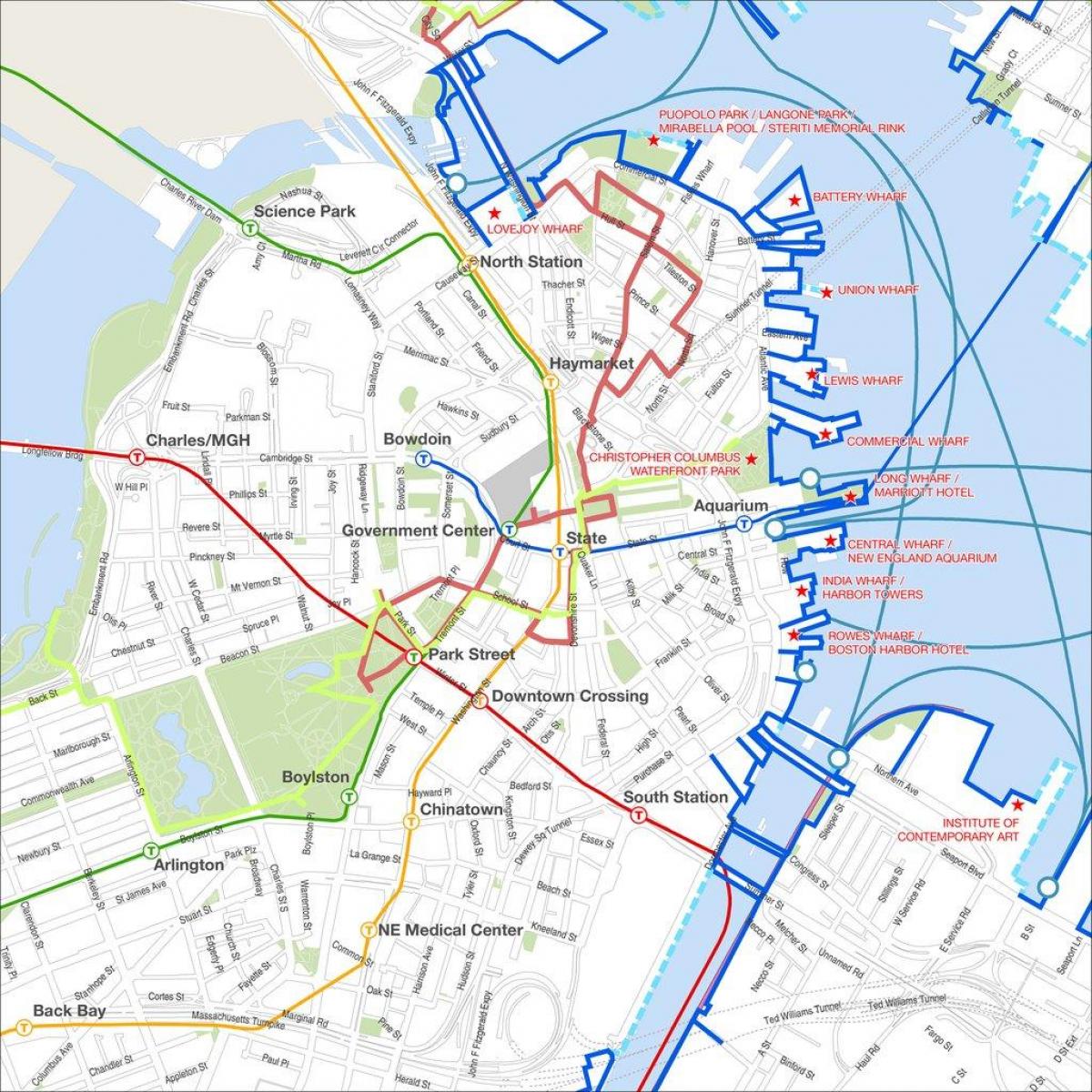 Boston peš ogled zemljevida