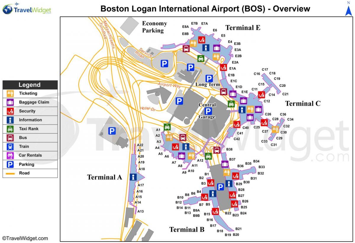 zemljevid Boston letališče