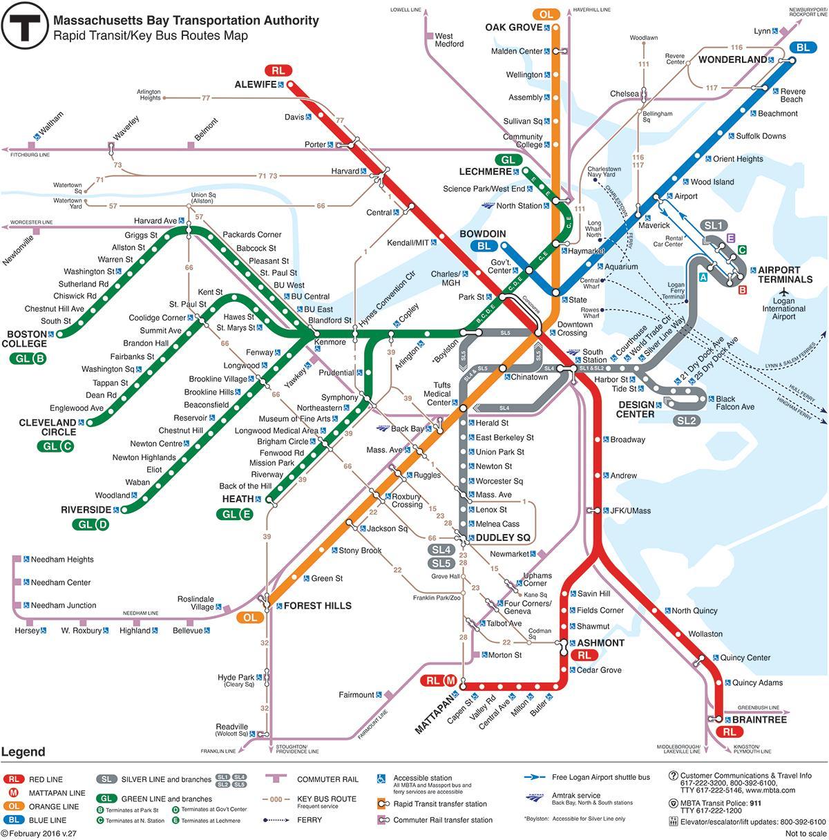 MBTA zemljevidu z rdečo črto