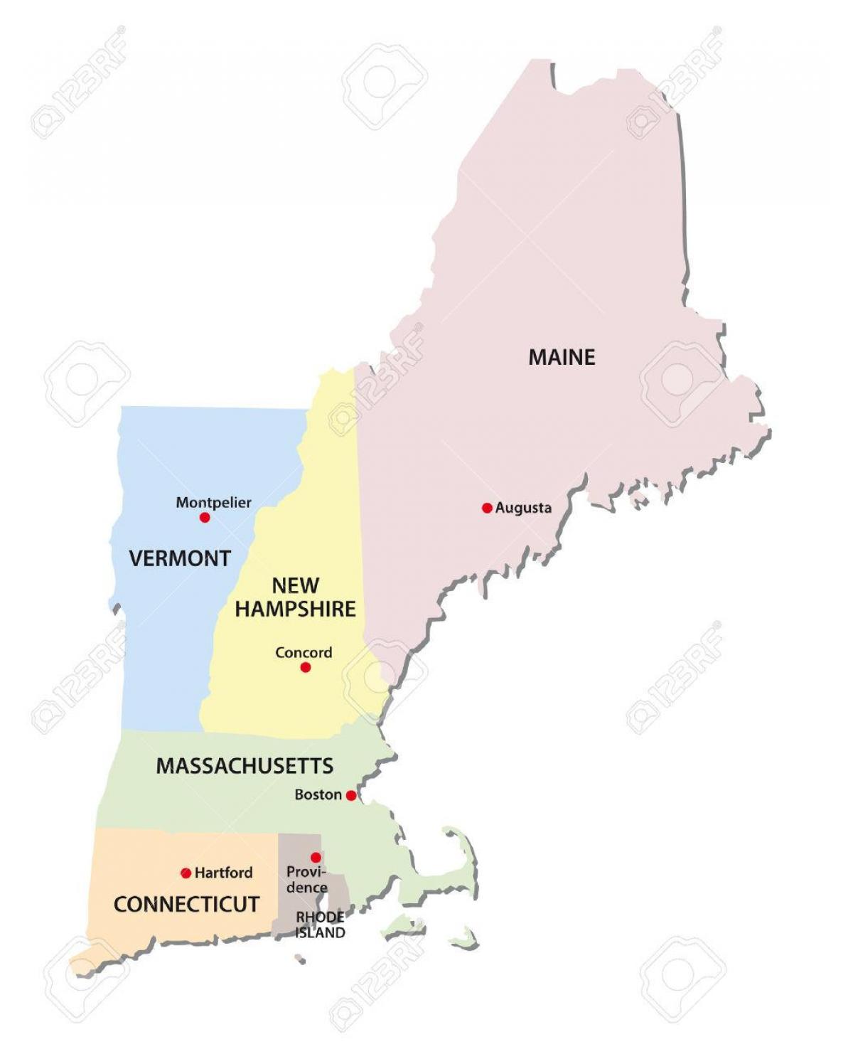 zemljevid združenih državah New England