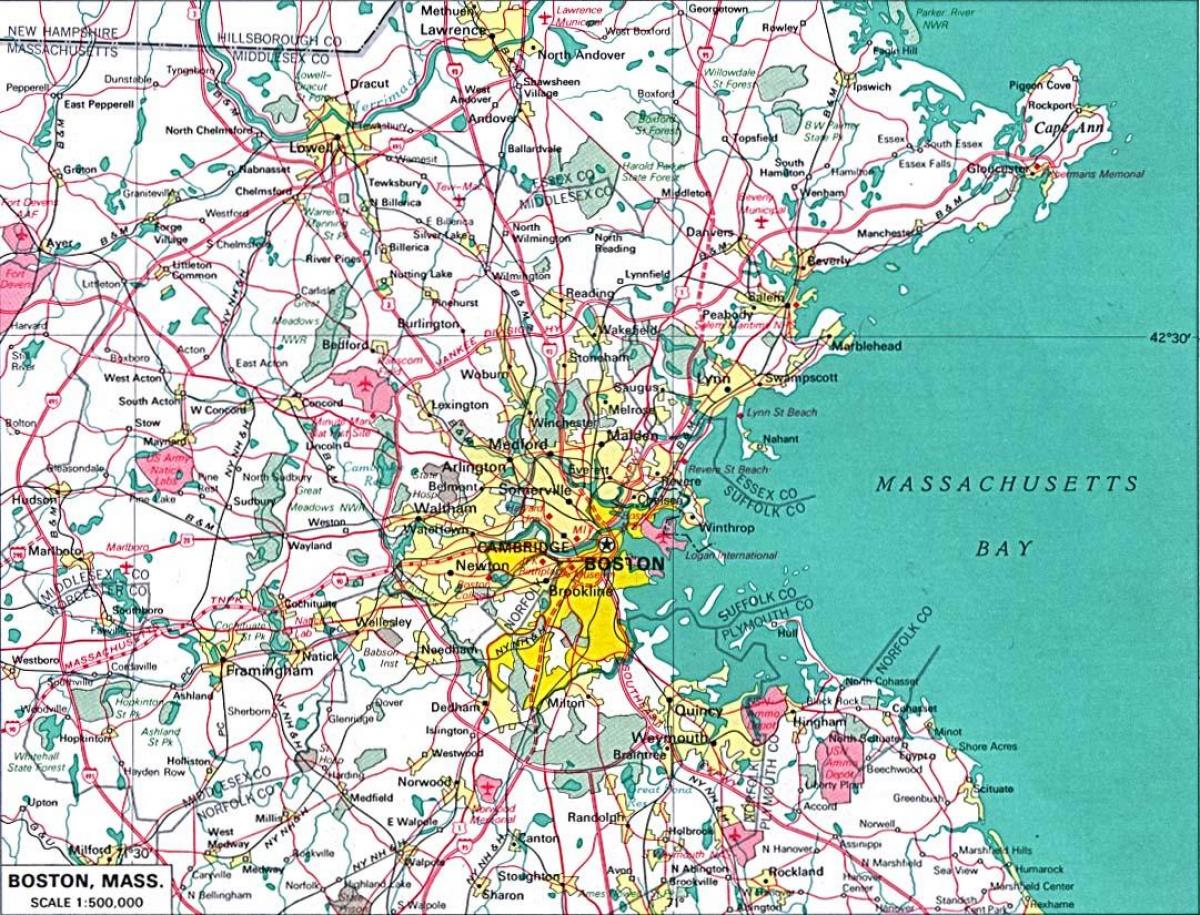 zemljevid večjo Boston območje