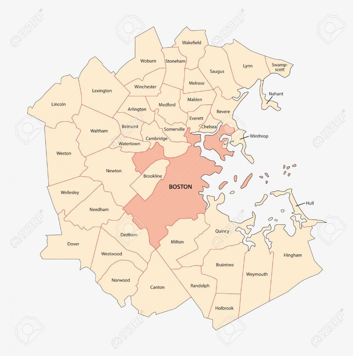 zemljevid Boston območje
