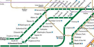 MBTA green line zemljevid
